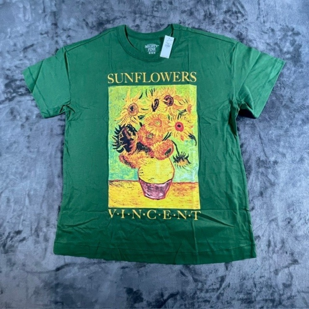 Mighty Fine Old Navy Vincent Van Gogh Sunflowers Graphic T-Shirt Green Medium